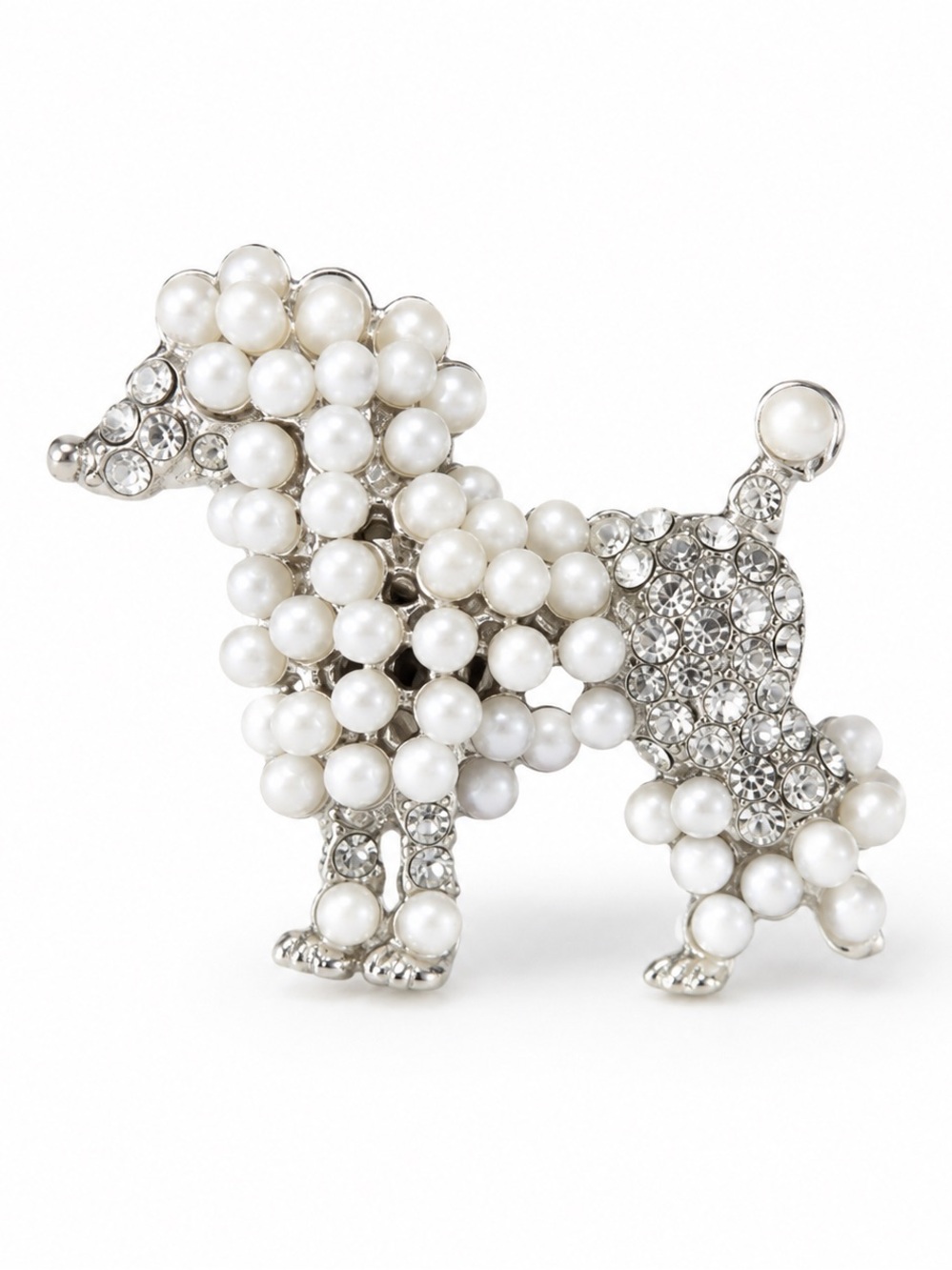 Pearl and crystal Poodle Brooch